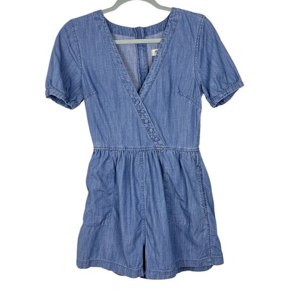 Madewell Chambray Denim Button-Wrap Romper 0/XS Retro - Picture 1 of 7